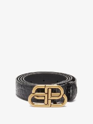 Balenciaga - Bb-plaque Crocodile-effect Leather Belt - Womens - Black - 80