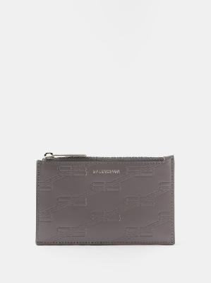 Balenciaga - Cash Logo-debossed Leather Cardholder - Mens - Dark Grey - ONE SIZE