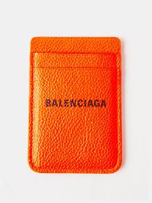 Balenciaga - Logo-print Grained-leather Cardholder - Mens - Orange - ONE SIZE