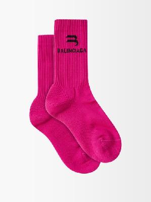 Balenciaga - Logo-intarsia Ribbed Cotton-blend Jersey Socks - Womens - Pink