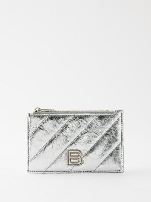 Balenciaga - Crush Crinkled Metallic-leather Cardholder - Womens - Silver - ONE SIZE