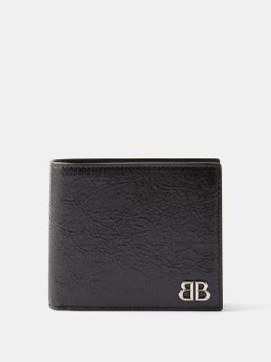 Balenciaga - Monaco Crinkled-leather Bi-fold Wallet - Womens - Black - ONE SIZE