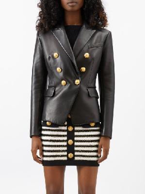 Balmain - Double-breasted Leather Jacket - Womens - Black - 34 FR