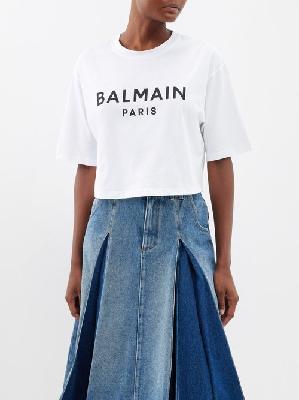 Balmain - Logo-print Cotton-jersey T-shirt - Womens - White Black - L