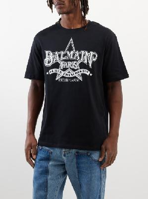 Balmain - Balmain Star-print Cotton-jersey T-shirt - Mens - Black - S