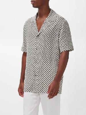 Balmain - Monogram-print Satin Shirt - Mens - White Multi - 48 EU/IT