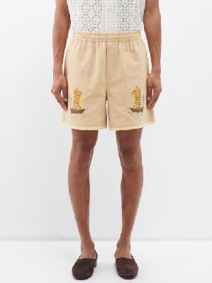 Bode - Ship-appliqué Linen-blend Shorts - Mens - Beige Multi - L/XL