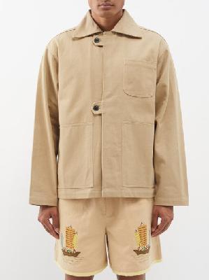 Bode - Logo-embroidered Cotton-twill Jacket - Mens - Khaki - L/XL