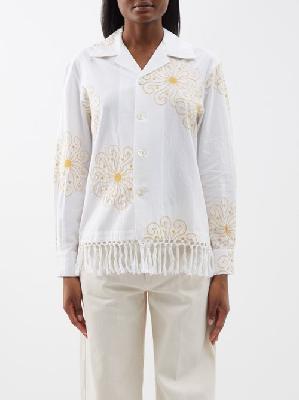 Bode - Soleil Floral-embroidered Cotton Shirt - Womens - White - L/XL