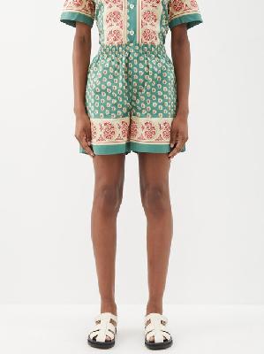 Bode - Paisley-print Cotton Shorts - Womens - Teal Multi - M/L