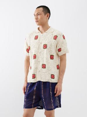 Bode - Rosette Crochet-knit Short Sleeved Shirt - Mens - Cream Multi - L/XL