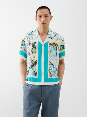 Bode - Niagara-print Silk Short-sleeved Shirt - Mens - White Multi - S/M