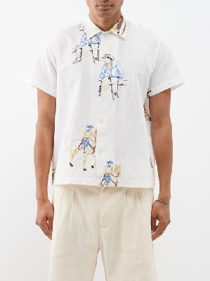 Bode - Buckaroo Embroidered Linen-blend Shirt - Mens - White Multi - XL/XXL