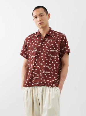Bode - Fleur D'air Floral-print Short-sleeved Shirt - Mens - Brown Multi - M/L