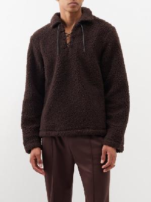 Bode - Lace-up Wool-blend Fleece Sweater - Mens - Dark Brown - S