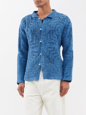 Bode - Crochet-cotton Shirt - Mens - Blue - L