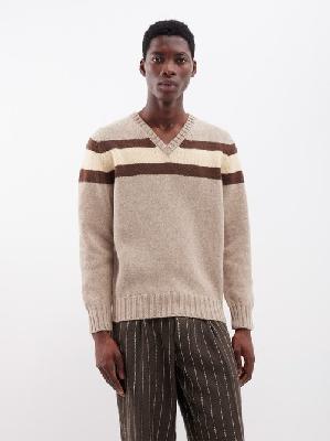 Bode - Brewster V-neck Wool Sweater - Mens - Brown Multi - S