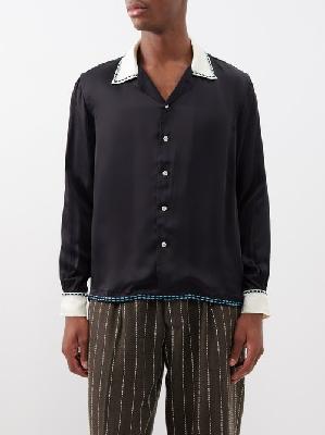 Bode - Sellier Contrast-collar Silk Shirt - Mens - Black Multi - M