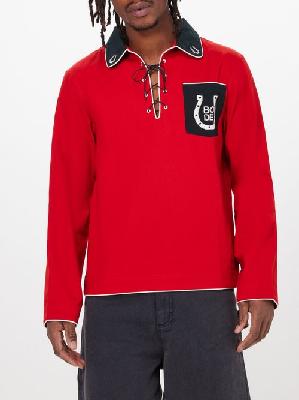 Bode - Lucky Horseshoe Lace-up Cotton Shirt - Mens - Red - L