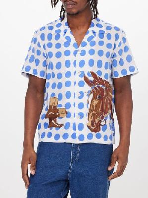 Bode - Jockey Dot Printed Cotton Shirt - Mens - Blue Multi - S