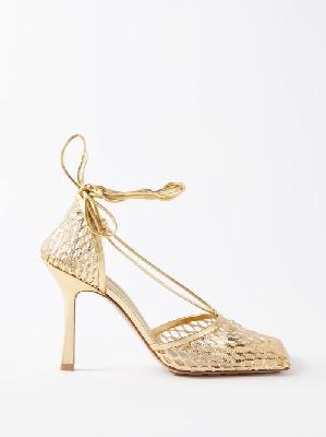 Bottega Veneta - Stretch 90 Wraparound Leather And Mesh Pumps - Womens - Gold