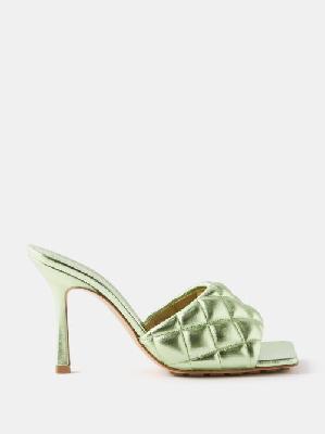 Bottega Veneta - Quilted 90 Square-toe Leather Sandals - Womens - Green - 37 EU/IT