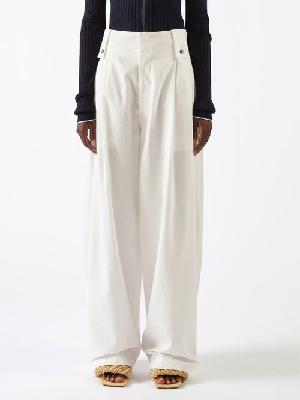 Bottega Veneta - Pleated Wide-leg Twill Trousers - Womens - White - 36 IT