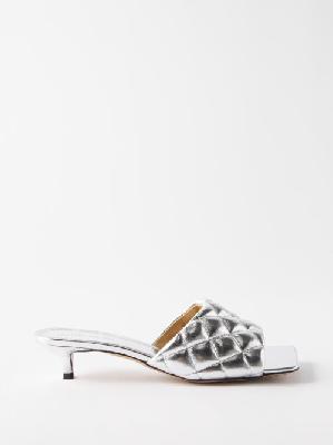 Bottega Veneta - Padded 45 Metallic-leather Kitten-heel Mules - Womens - Silver - 35 EU/IT