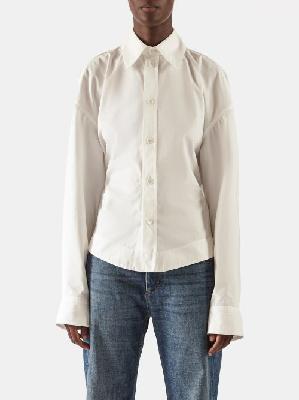 Bottega Veneta - Gathered-back Cotton-blend Poplin Shirt - Womens - Ivory - 38 IT
