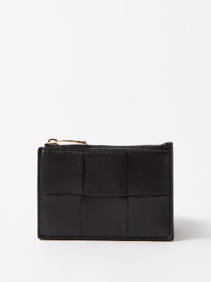Bottega Veneta - Cassette Zipped Intrecciato-leather Cardholder - Womens - Black - ONE SIZE