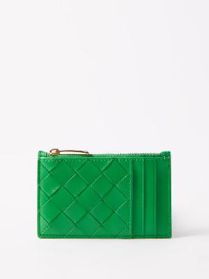 Bottega Veneta - Zipped Intrecciato-leather Cardholder - Womens - Green - ONE SIZE