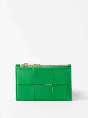 Bottega Veneta - Cassette Zipped Intrecciato-leather Cardholder - Womens - Green - ONE SIZE