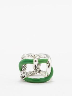 Bottega Veneta - Intreccio Chain Enamelled Sterling-silver Ring - Womens - Green Silver - 11