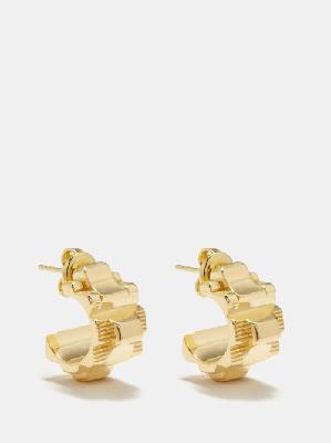 Bottega Veneta - Ridged Gold-plated Hoop Earrings - Womens - Yellow Gold - ONE SIZE