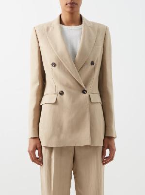 Brunello Cucinelli - Double-breasted Twill Suit Jacket - Womens - Beige