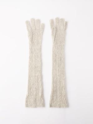 Brunello Cucinelli - Cable-knit Wool-blend Long Gloves - Womens - Light Grey