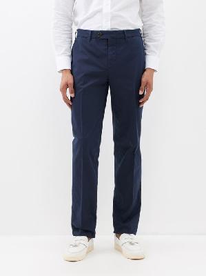 Brunello Cucinelli - Pressed-front Cotton-blend Chino Trousers - Mens - Navy - 52 EU/IT