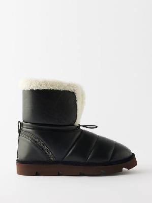 Brunello Cucinelli - Shearling-lined Padded Leather Boots - Womens - Black - 38 EU/IT