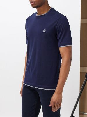 Brunello Cucinelli - Logo-embroidered Cotton-jersey T-shirt - Mens - Navy - 3XL