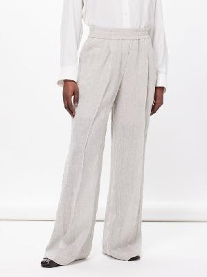 Brunello Cucinelli - Elasticated Linen-blend Gauze Wide-leg Trousers - Womens - Beige - 48 IT