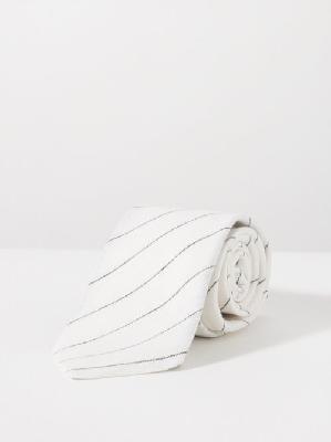 Brunello Cucinelli - Striped-linen Tie - Mens - White Stripe - ONE SIZE