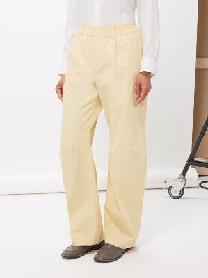 Brunello Cucinelli - Wrinkled Cotton-gabardine Trousers - Womens - Pale Yellow - 42 IT