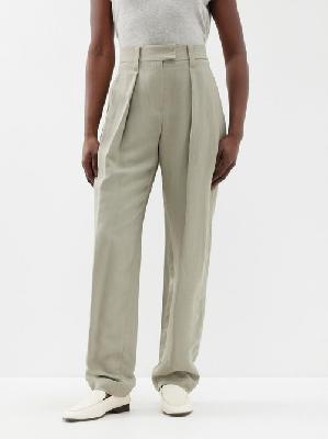 Brunello Cucinelli - Single-pleat Twill Trousers - Womens - Green Grey - 36 IT