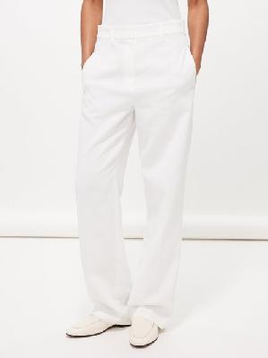 Brunello Cucinelli - Flat Front Cotton-twill Trousers - Womens - White - 38 IT