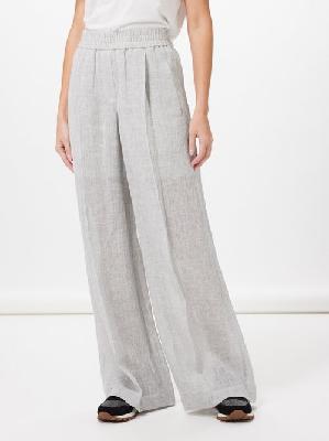 Brunello Cucinelli - Pleated Linen-blend Twill Tailored Trousers - Womens - Grey - 36 IT
