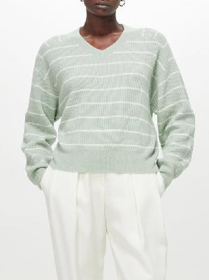 Brunello Cucinelli - Striped Alpaca And Cotton Blend Sweater - Womens - Green White - L