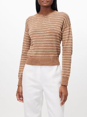 Brunello Cucinelli - Sequin-embellished Striped Cotton Sweater - Womens - Beige Multi - L