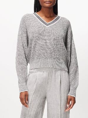 Brunello Cucinelli - V-neck Linen-blend Sweater - Womens - Grey - L
