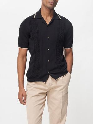 Brunello Cucinelli - Geometric-stripe Knitted Cotton Shirt - Mens - Black - 56 EU/IT