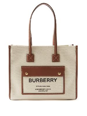 Burberry - Pocket Small Canvas Tote Bag - Womens - Tan White - ONE SIZE